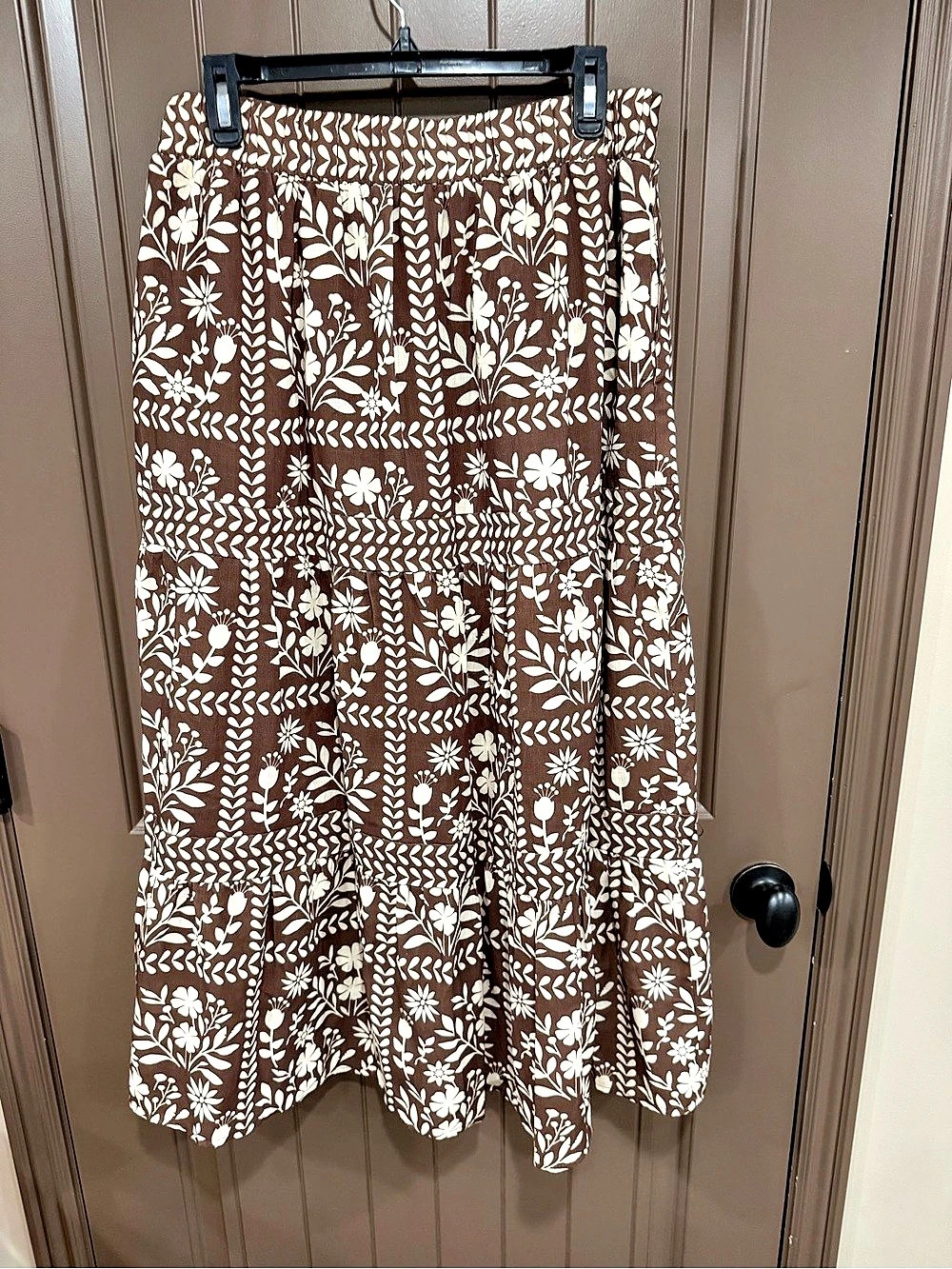 Polagram Floral Maxi Skirt in Brown & Cream
